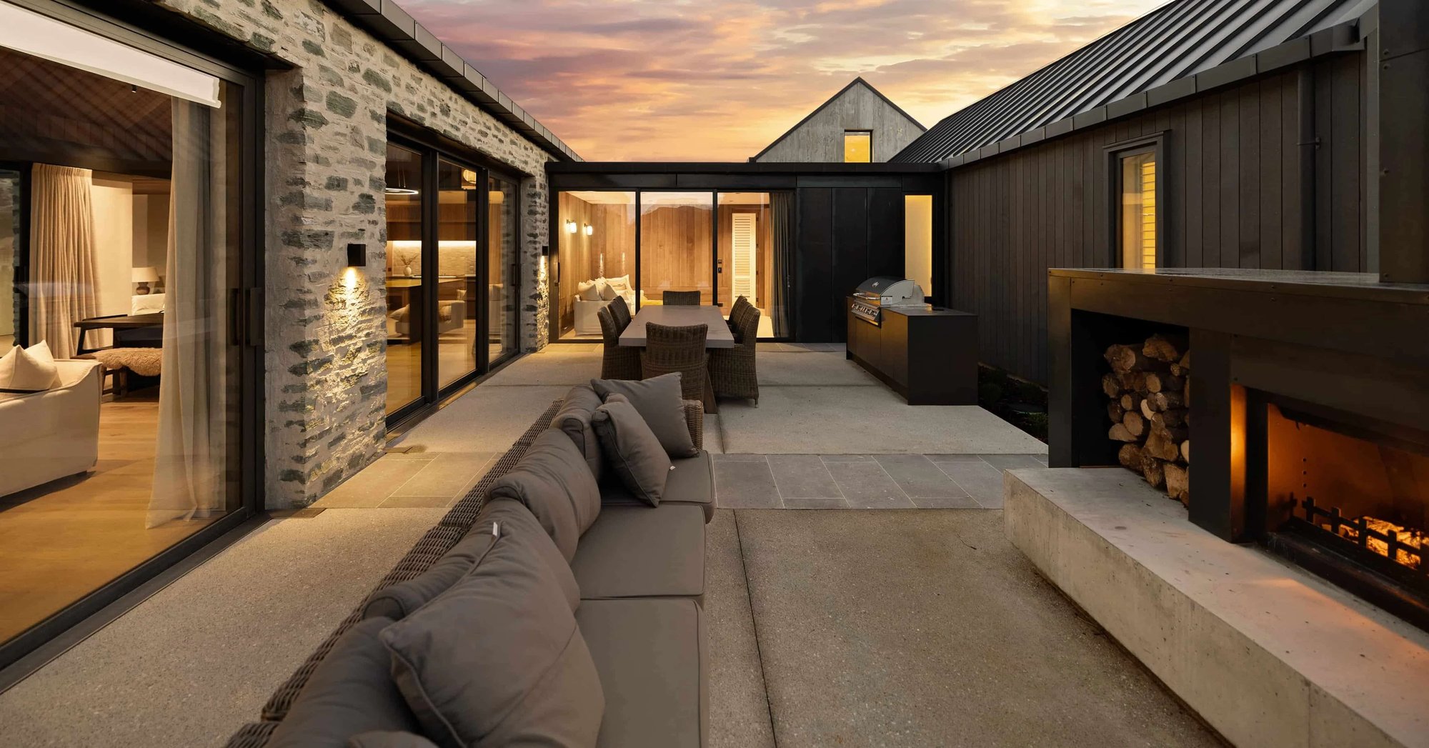 Burton outdoor fireplace at Millbrook Resort