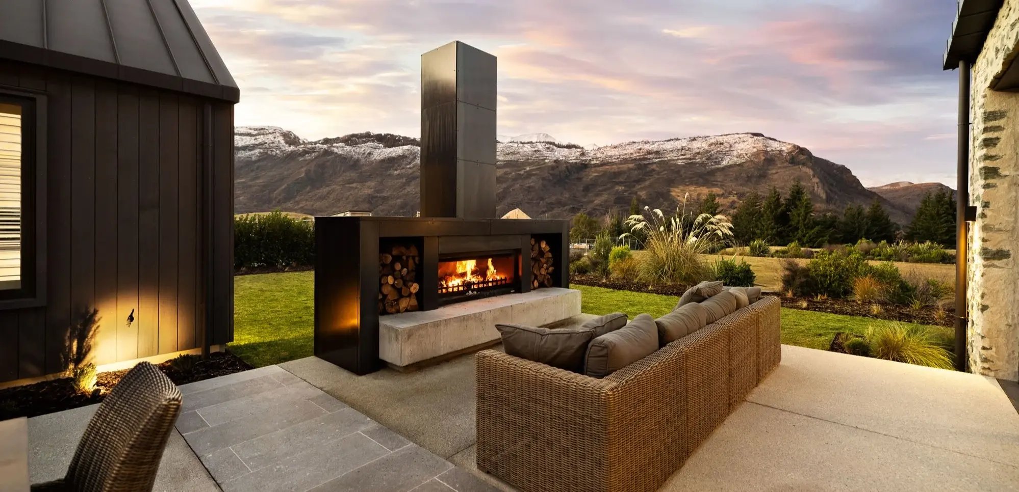 Burton outdoor fireplace featured at Millbrook Resort