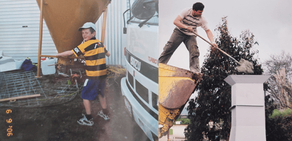 Ashley Lawry born into the Trendz business with father Charlie on the right filling a Douglas mould