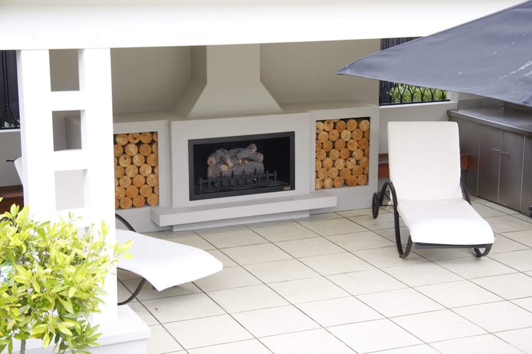 white outdoor fireplace