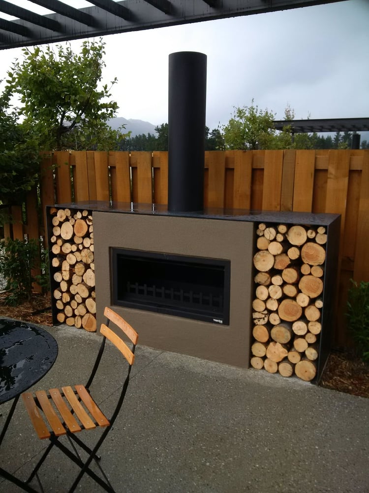 Modern looking outdoor fireplace