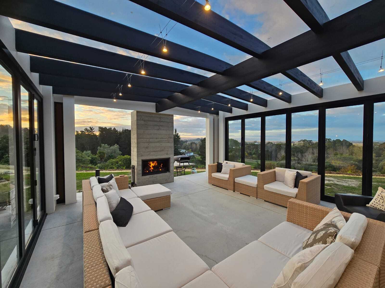 wood-grain concrete fireplace outdoor