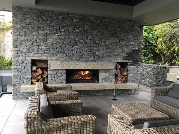Custom cladding on outdoor fireplace