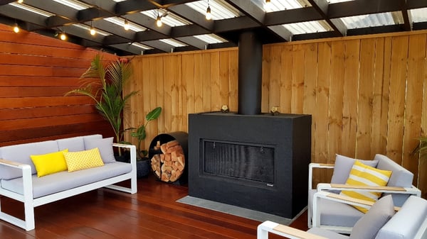 Small outdoor fireplace
