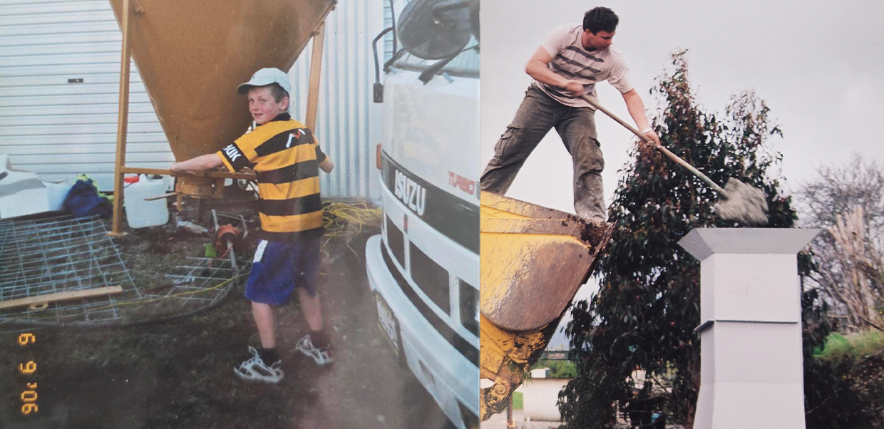 Ashley Lawry born into the Trendz business with father Charlie on the right filling a Douglas mould