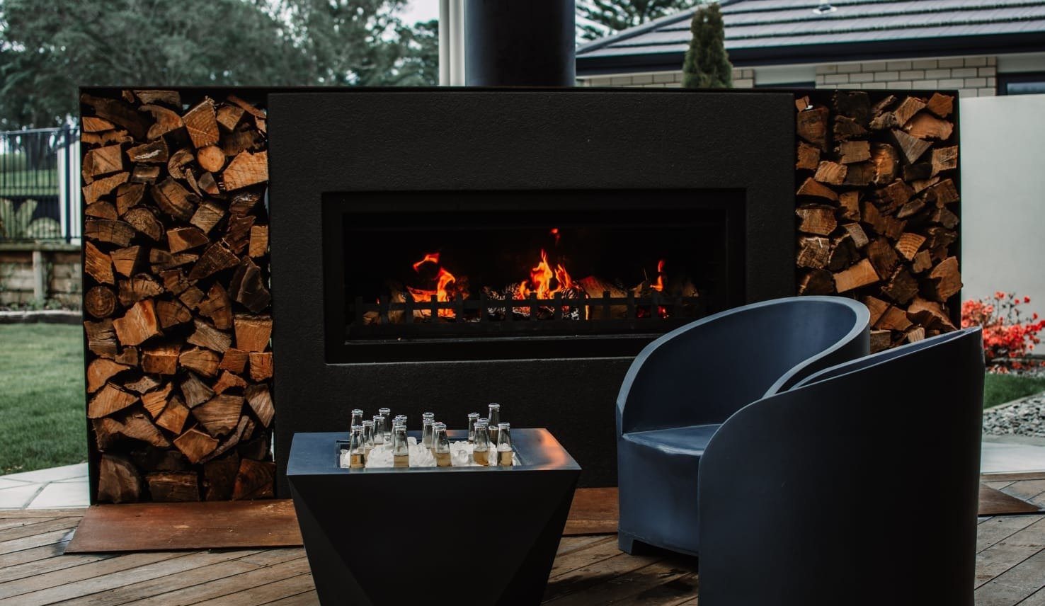 Black painted fireplace