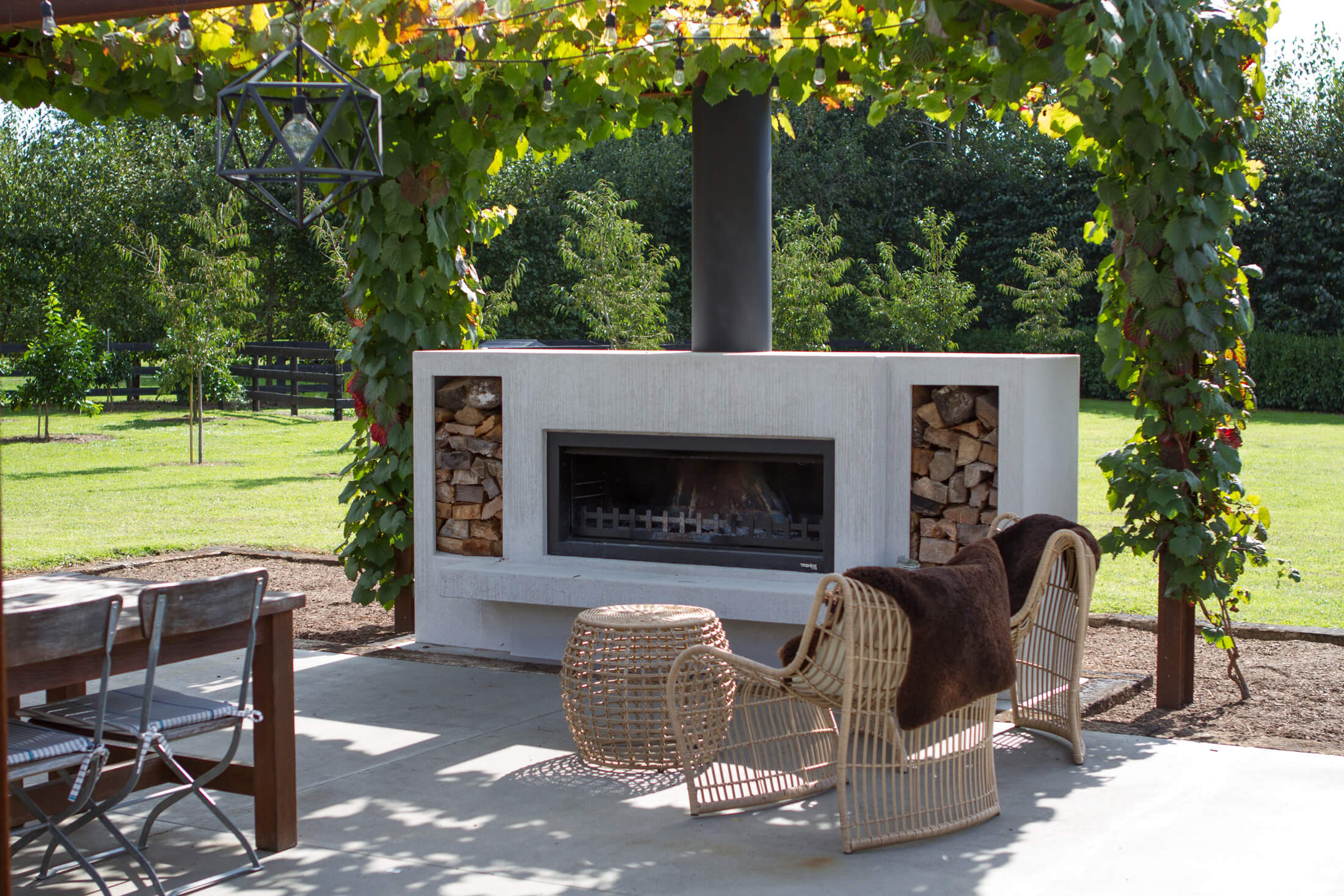 Concrete wood boxes for outdoor fire