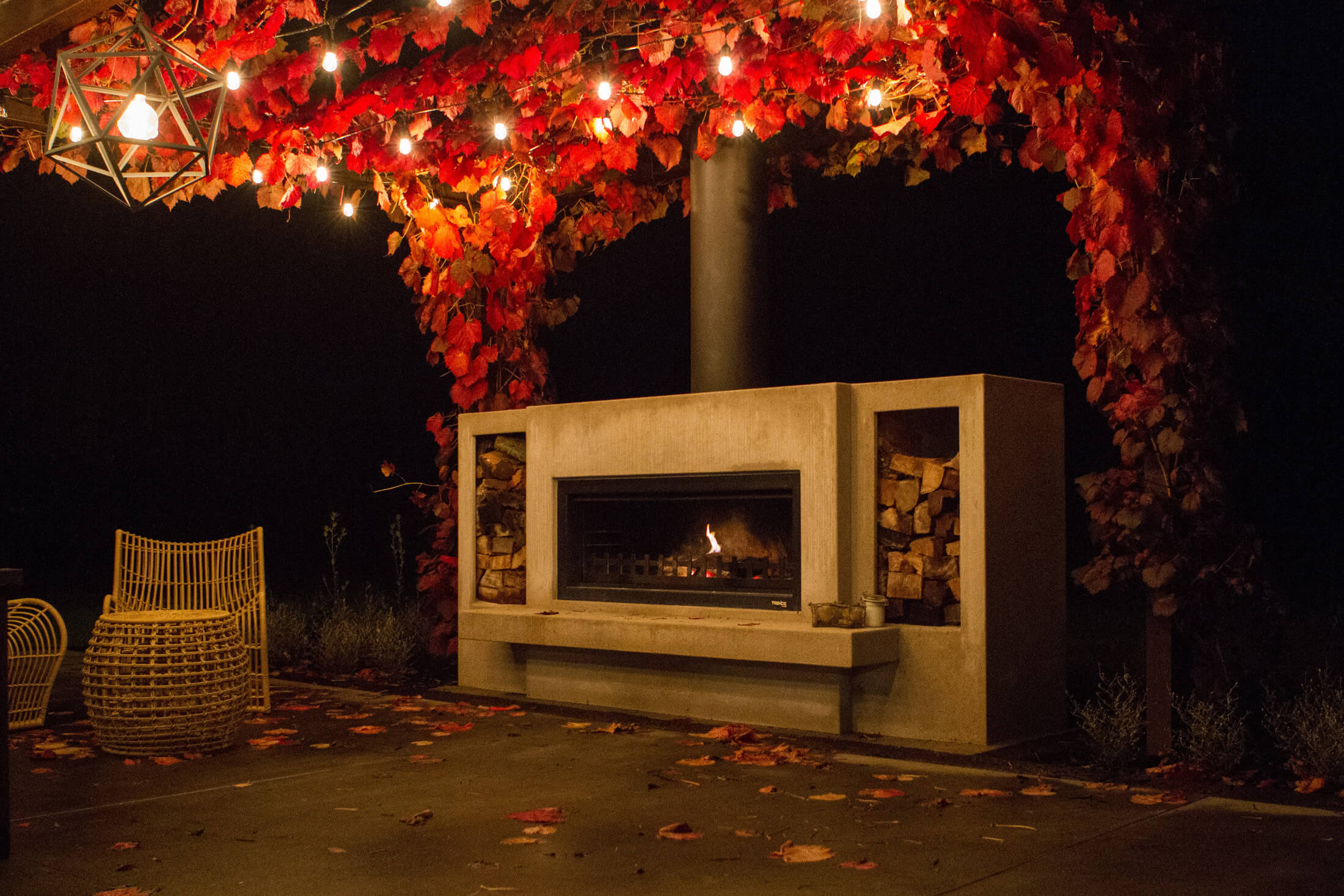 fireplace with concrete hearth