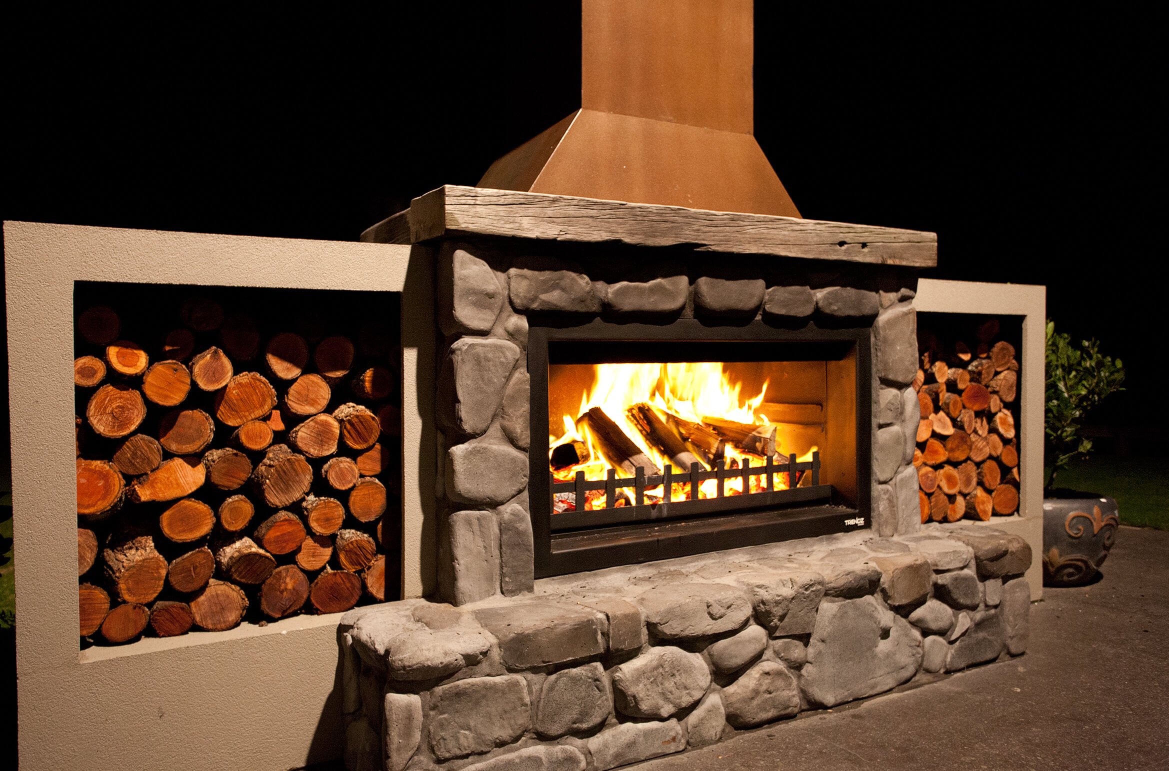 Built in wood boxes on fireplace