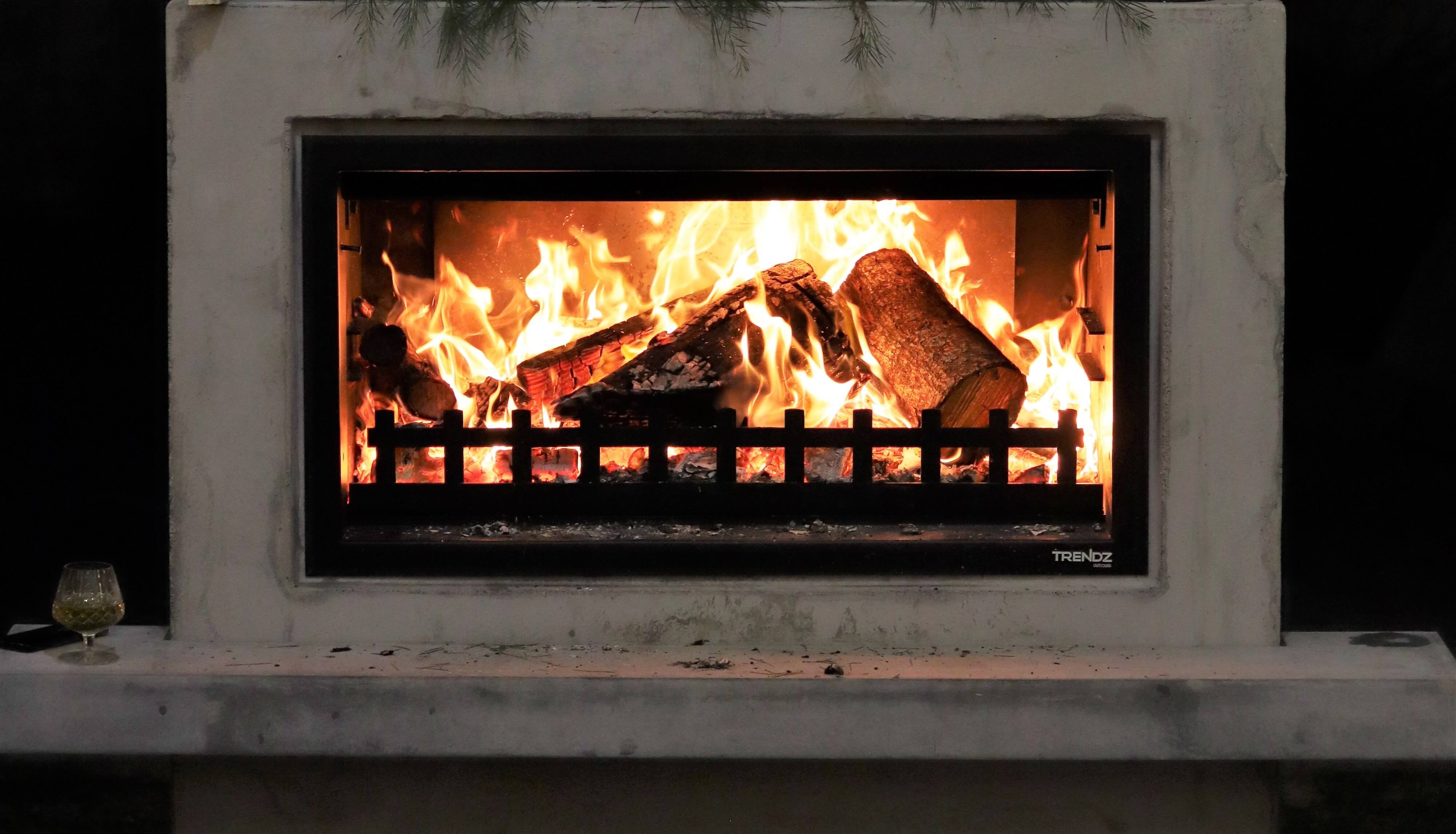 Fireplace with concrete hearth