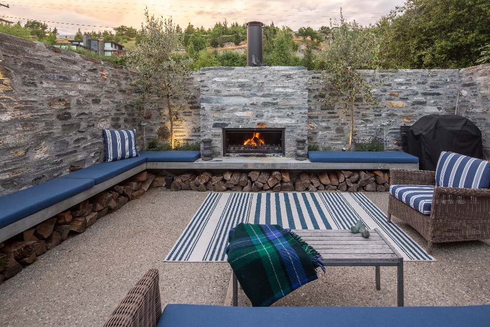 Custom designed outdoor fireplace feature