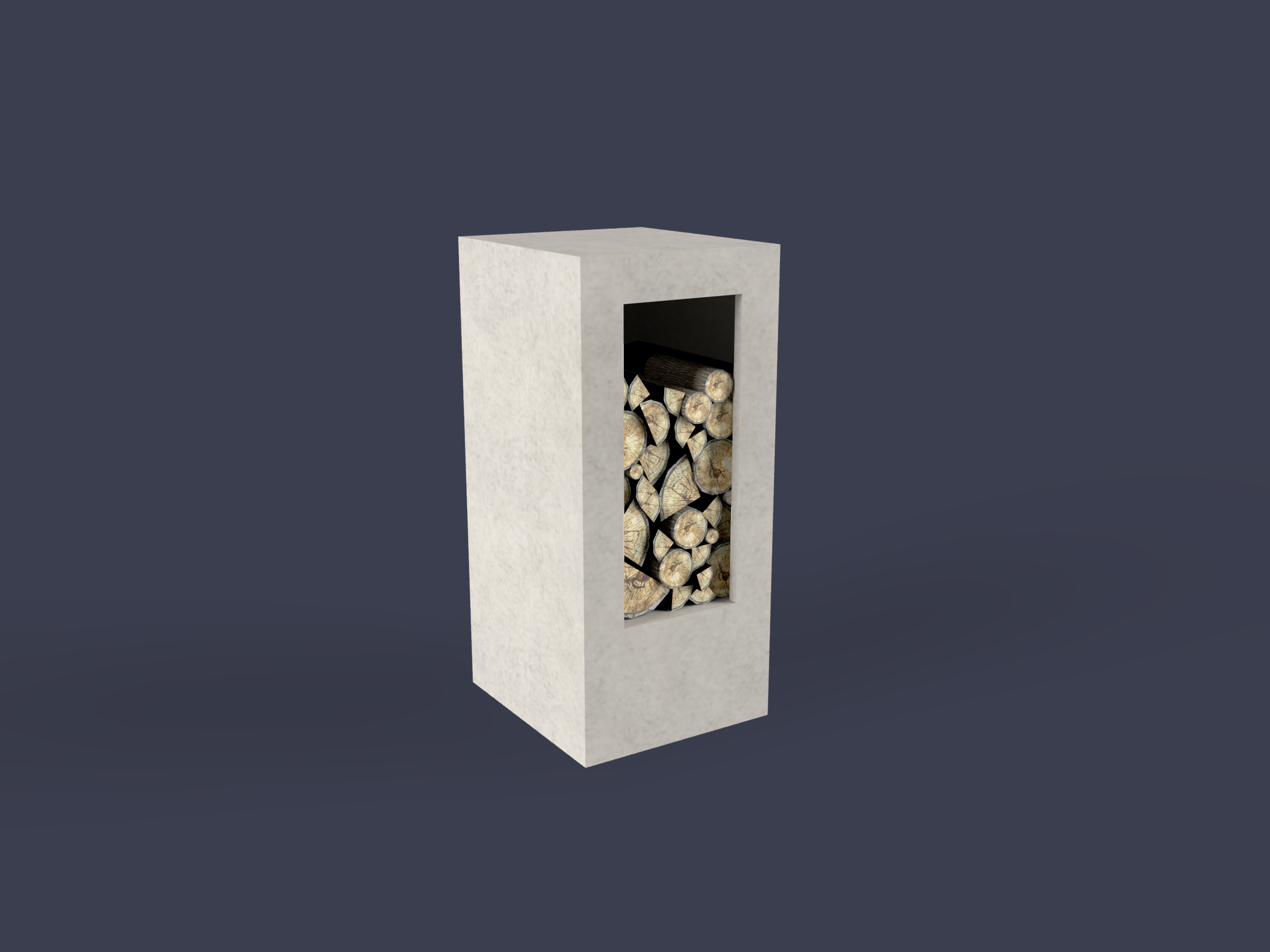 Concrete wood storage for outdoor fireplace