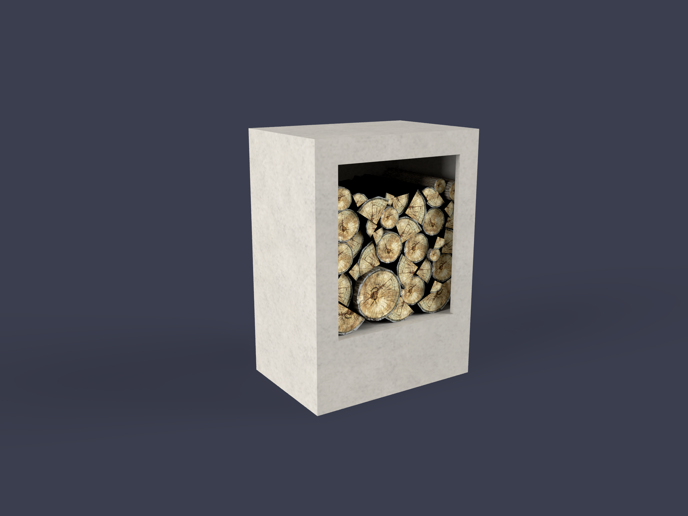 Concrete wood boxes for fireplace