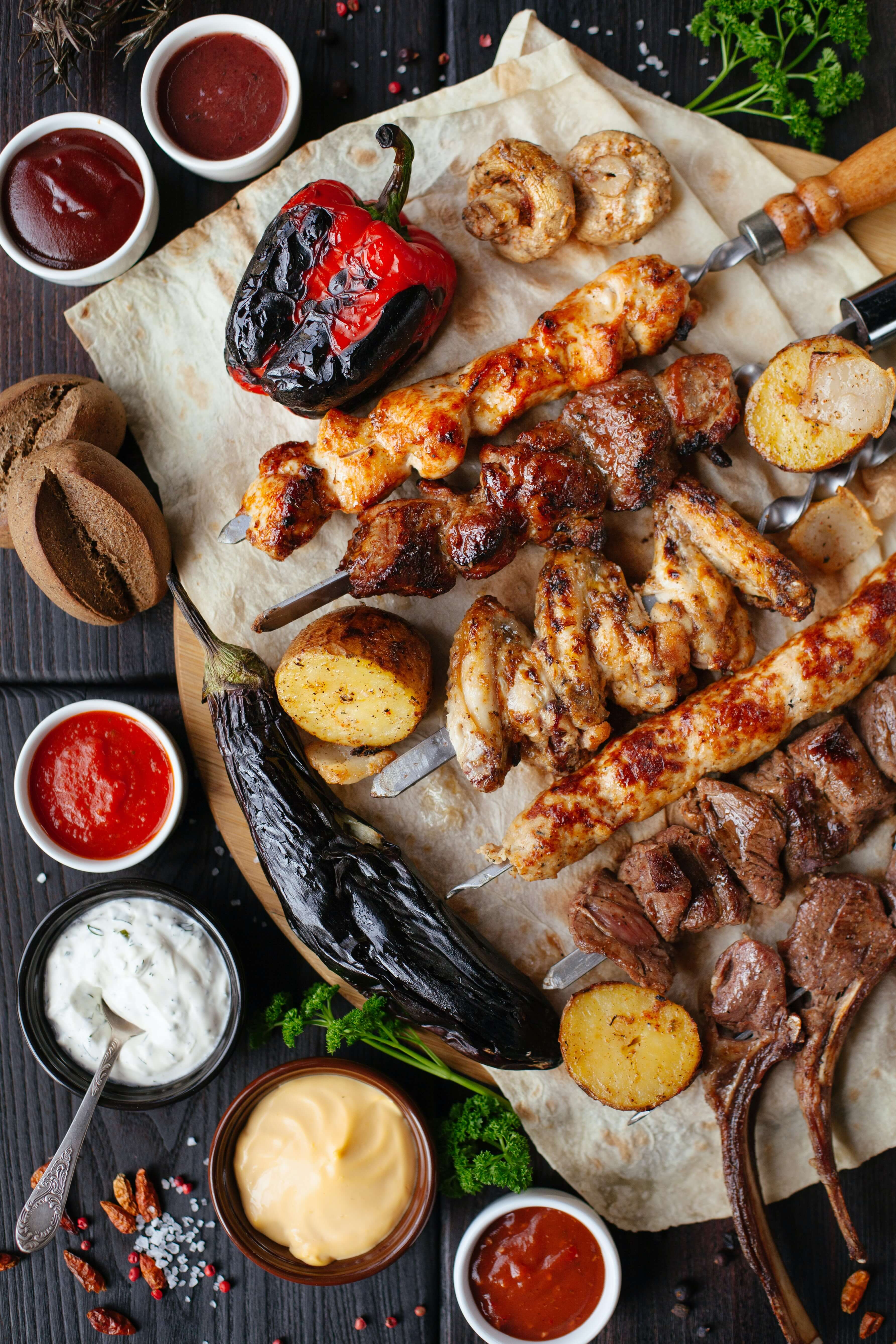 Cooking food on an outdoor fireplace